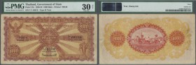 Thailand
100 Baht 1930 P. 21b, rare hight denomination note of the Government of Siam, PMG graded 30 VF NET.