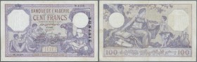 Tunisia / Tunisien
100 Francs 1933 P. 10b, used with folds, pressed, very light staining, no holes, no tears, still some crispness in paper and nice ...