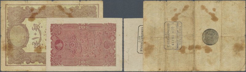 Turkey / Türkei
set of 2 notes containing 5 Kurush 1877 P. 47b, vertical and ho...