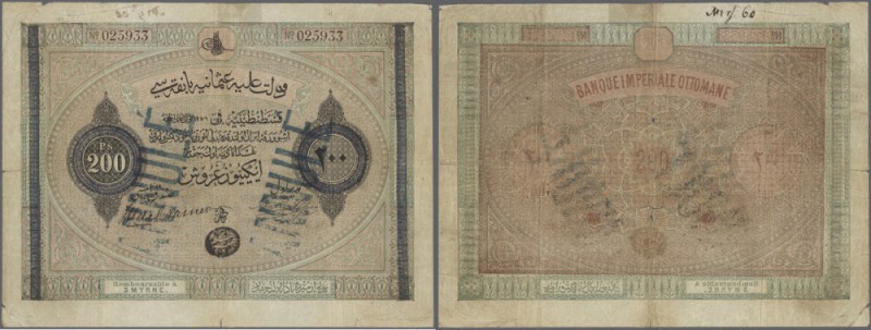 Turkey / Türkei
200 Piastres 1867 P. 55b, strong center fold which causes tears...