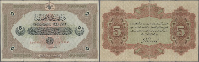 Turkey / Türkei
5 Livres 1915 P. 70, used with several folds and border tears, ...
