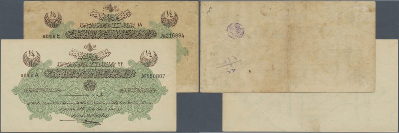 Turkey / Türkei
set of 2 notes containing 1/4 Livre 1916 P. 81, one diagonal co...