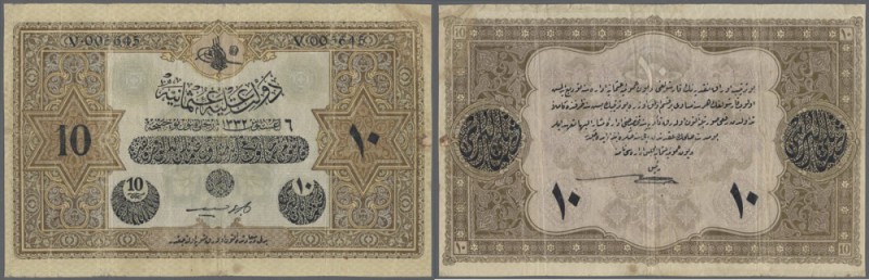 Turkey / Türkei
10 Livres 1916 P. 92, used with several folds and creases, no t...