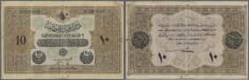 Turkey / Türkei
10 Livres 1916 P. 92, used with several folds and creases, no tears, a small piece of tape at right border, paper still with some str...