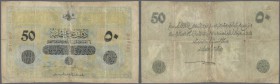 Turkey / Türkei
50 Livres 1916 P. 93, very strong used, very strong center fold which nearly causes a complete tear, this area is fixed on both sides...
