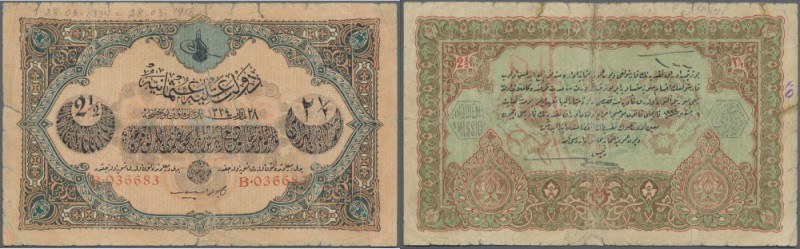 Turkey / Türkei
2 1/2 Livres 1913 P. 100, used with strong center fold, a large...