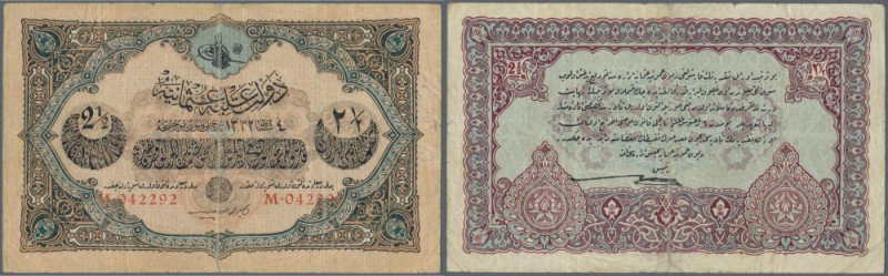 Turkey / Türkei
2 1/2 Livres 1913 P. 100, used with strong center fold, fixed w...
