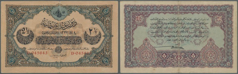 Turkey / Türkei
2 1/2 Livres L.1932 P. 100. The note issued under the ”Dette Pu...