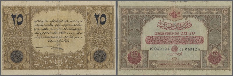 Turkey / Türkei
25 Livres 1917 P. 105, very rare note, stronger used with worn ...