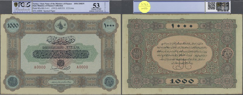 Turkey / Türkei
highly rare Specimen note 1000 Livres ND(1914) AH1333 P. 107s (...