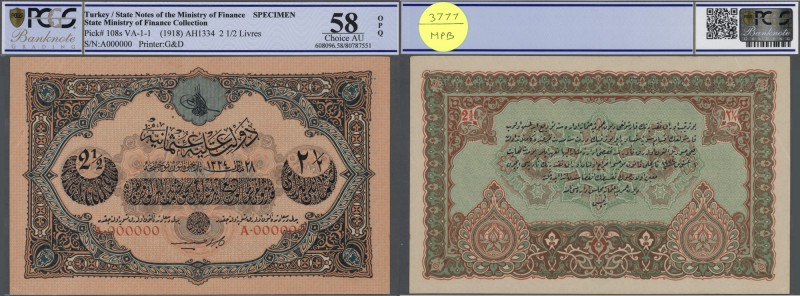 Turkey / Türkei
very rare Specimen note 2 1/2 Livres ND(1918) AH1334 P. 108s, 2...