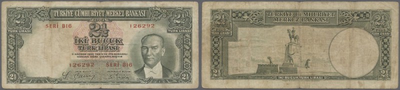 Turkey / Türkei
2 1/2 Lira ND(1939) P. 126, vertical and horizontal folds, stai...