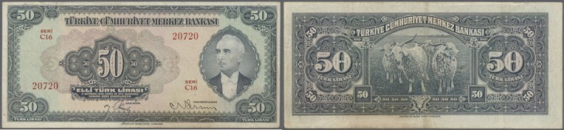 Turkey / Türkei
50 Lira ND(1947) P. 143a, slight folds in paper, no holes or te...