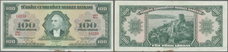Turkey / Türkei
100 Lira ND(1947) P. 149, center fold, light handling in paper ...