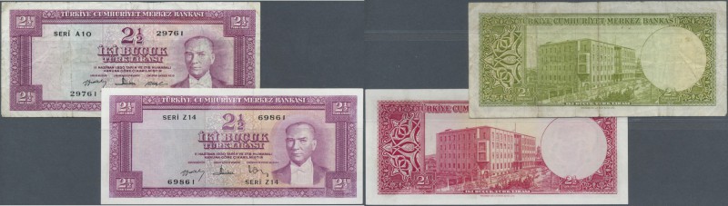 Turkey / Türkei
set of 2 notes containing 2 1/2 Lira ND(1960) P. 153a (F) and 2...
