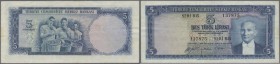 Turkey / Türkei
5 Lira ND(1952) P. 154a, folded paper without holes or tears, light stain trace on back at left border, crispness in paper and bright...
