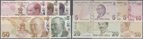 Turkey / Türkei
Set of 5 different notes containing 5, 10, 20 and 50 Lira 2009 P. 222-225 and 5 Lira 2009 P. 228, all notes in crisp original conditi...