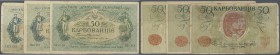 Ukraina / Ukraine
large set with 19 Banknotes 50 Karbovantsiv ND(1918), P.5a all with block letters AK II and series 193-206, 210 in almost F- to F+ ...