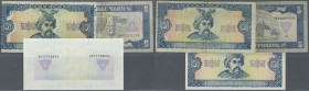 Ukraina / Ukraine
very interesting set with 3 error notes 5 Hriven 1992, P.105, one with unfinished printing on back (serial number only) in UNC, one...