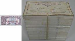 Great Britain / Großbritannien
British Armed Forces, 1 Pound, 2nd Series (1948), P M22, originally packed brick of 1000 notes, partially stained at o...