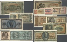 Greece / Griechenland
Large set with 26 Banknotes 1940's from 100 to 100.000.000.000 Drachmai P.116-135, the small notes of 10 and 20 Drx of the King...