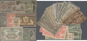 Russia regional issues - Transcaucasia
large set of 46 notes Azerbaijan Socialist Soviet Republic containing 2x 5 Rubles ND(1920) P. S709 (XF), 100 R...