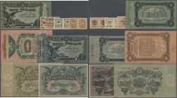 Ukraina / Ukraine
Odessa huge set with 87 Banknotes of the 1917/1918 exchange notes of the Ukraine and Crimea area containing 4 x 15, 7 x 20 and 4 x ...