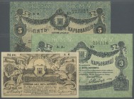 Ukraina / Ukraine
Zhytomir Municipal Receipts huge set with 32 Banknotes containing 8 x 1, 6 x 3 and 18 x 5 Karbovantsiv 1918, P.S341, 342, 343a,b. M...