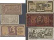 Vietnam
set of 18 banknotes containing 5 Dong ND(1947) P. 10 (F+), 10 Dong ND(1948) P. 14 (F), 50 Dong ND(1949) P. 24 (F), 2x 50 Dong P. 25 (VF and F...