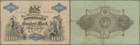 Deutschland - Altdeutsche Staaten
Württemberg: Württembergische Notenbank 100 Mark, Ro.WTB 8 in hübscher Gebrauchserhaltung, mit einer waagerechten u...
