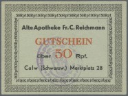 Deutschland - Alliierte Miltärbehörde + Ausgaben 1945-1948
Calw (Schwarzw.), Alte Apotheke Fr. C. Reichmann, 50 Rpf., o. D., jeweils ohne und mit Ste...