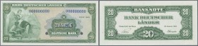 Deutschland - Bank Deutscher Länder + Bundesrepublik Deutschland
20 DM 1949 MUSTER, Ro.260M1 mit Entwertungslöchern und Überdruck ”SPECIMEN” in kasse...