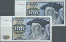 Deutschland - Bank Deutscher Länder + Bundesrepublik Deutschland
2 Banknoten 100 DM 1970, beide als Ersatznote mit Serie ”ZN/A”, Ro.273c, beide Noten...