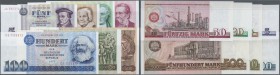 Deutschland - DDR
kompletter Satz der Staatsausgaben DDR 1971/75 inklusive der beiden nicht ausgegebenen Noten zu 200 und 500 Mark 1985, Ro.359 - 365...