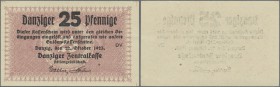 Deutschland - Nebengebiete Deutsches Reich
Danzig: 25 Pfennige 1923 Ro.815, Delle von einer Papierklammer am oberen Rand, sonst perfekt, Erhaltung: a...