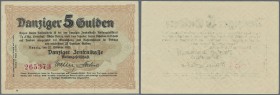 Deutschland - Nebengebiete Deutsches Reich
Danzig: 5 Gulden 1923 Ro.819, mit nur zwei leichten Dellen im Papier und einer sehr kleinen Eckfalte oben ...