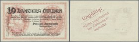 Deutschland - Nebengebiete Deutsches Reich
Danzig: 10 Gulden 1923 MUSTER Ro.820, mit Nullnummer #00000, nicht im Rosenberg als Muster gelistet, mit e...