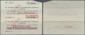Deutschland - Notgeld - Württemberg
Heilbronn, Dresdner Bank Geschäftsstelle Heilbronn, 3, 5 Mrd. Mark, o. D., Kundenschecks, überstempelt jeweils au...