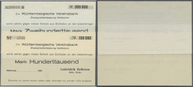 Deutschland - Notgeld - Württemberg
Heilbronn, Lederfabrik Heilbronn Gebr. Victor, 100, 200, 500 Tsd., 1 Mio. Mark, Schecks auf Württembergische Vere...