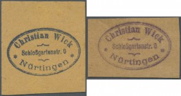 Deutschland - Notgeld - Württemberg
Nürtingen, Christian Wick, Milchsammelstelle, 2 Scheine, o. D. (1919/20), einmal rs. ”1” (Pf.), einmal rs. ohne W...