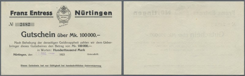 Deutschland - Notgeld - Württemberg
Nürtingen, Franz Entress, 100 Tsd. Mark, 20...