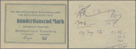 Deutschland - Notgeld - Württemberg
Ravensburg, Amtskörperschaft, 200 Tsd. Mark, 18.8.1923, ”Zwei” der Wertzeile nicht gedruckt, daher aussehend wie ...