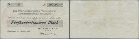 Deutschland - Notgeld - Württemberg
Reutlingen, Büsing & Co., 500 Tsd. Mark, 18.8.1923, Scheck auf Württembergische Vereinsbank, Erh. III