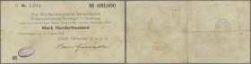 Deutschland - Notgeld - Württemberg
Reutlingen, Ulrich Gminder GmbH, 100 Tsd. Mark, 10.8.1923, Serie B, Scheck auf Württembergische Vereinsbank, ande...