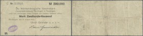 Deutschland - Notgeld - Württemberg
Reutlingen, Ulrich Gminder GmbH, 200 Tsd. Mark, 16.8.1923, Serie C, Scheck auf Württembergische Vereinsbank, Erh....