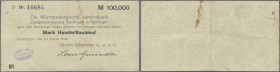 Deutschland - Notgeld - Württemberg
Reutlingen, Ulrich Gminder GmbH, 100 Tsd. Mark, 23.8.1923, Serie B, Scheck auf Württembergische Vereinsbank, Erh....