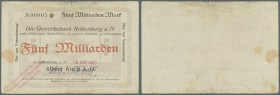 Deutschland - Notgeld - Württemberg
Rottenburg, Albert Koch AG, 5 Mrd. Mark, 26.10.1923 (Datum gestempelt), gedruckter Scheck auf Gewerbebank, Ausgab...
