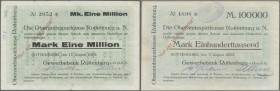 Deutschland - Notgeld - Württemberg
Rottenburg, Gewerbebank, 100 Tsd. Mark, 7.8. (2), 17.8.1923, 1 Mio. Mark, 7.8., 16.8. (2, Datum gestempelt), 17.8...