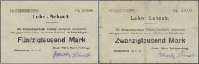 Deutschland - Notgeld - Württemberg
Schussenried, Staatl. Württ. Torfverwaltung, 20, 50 Tsd. Mark, 10.8.1923, Schecks auf Oberamtssparkasse Waldsee, ...