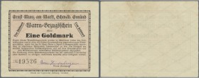 Deutschland - Notgeld - Württemberg
Schwäbisch Gmünd, (?) Hinderberger, 1 Goldmark, o. D. - 5.11.1923, Waren-Bezugsschein von Ernst Munz am Markt u.a...